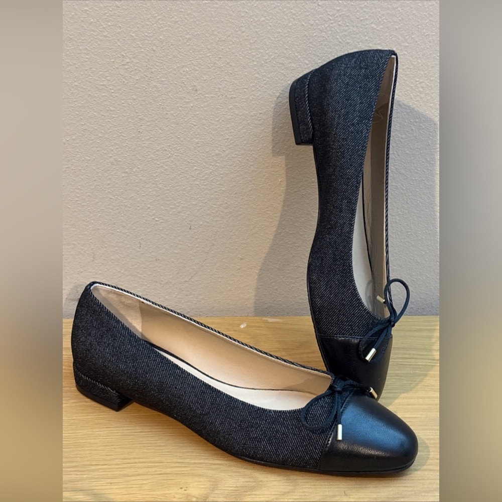 Stuart Weitzman Sleek Bow Slip On Ballet Flats Black Women’s 7.5 B NEW